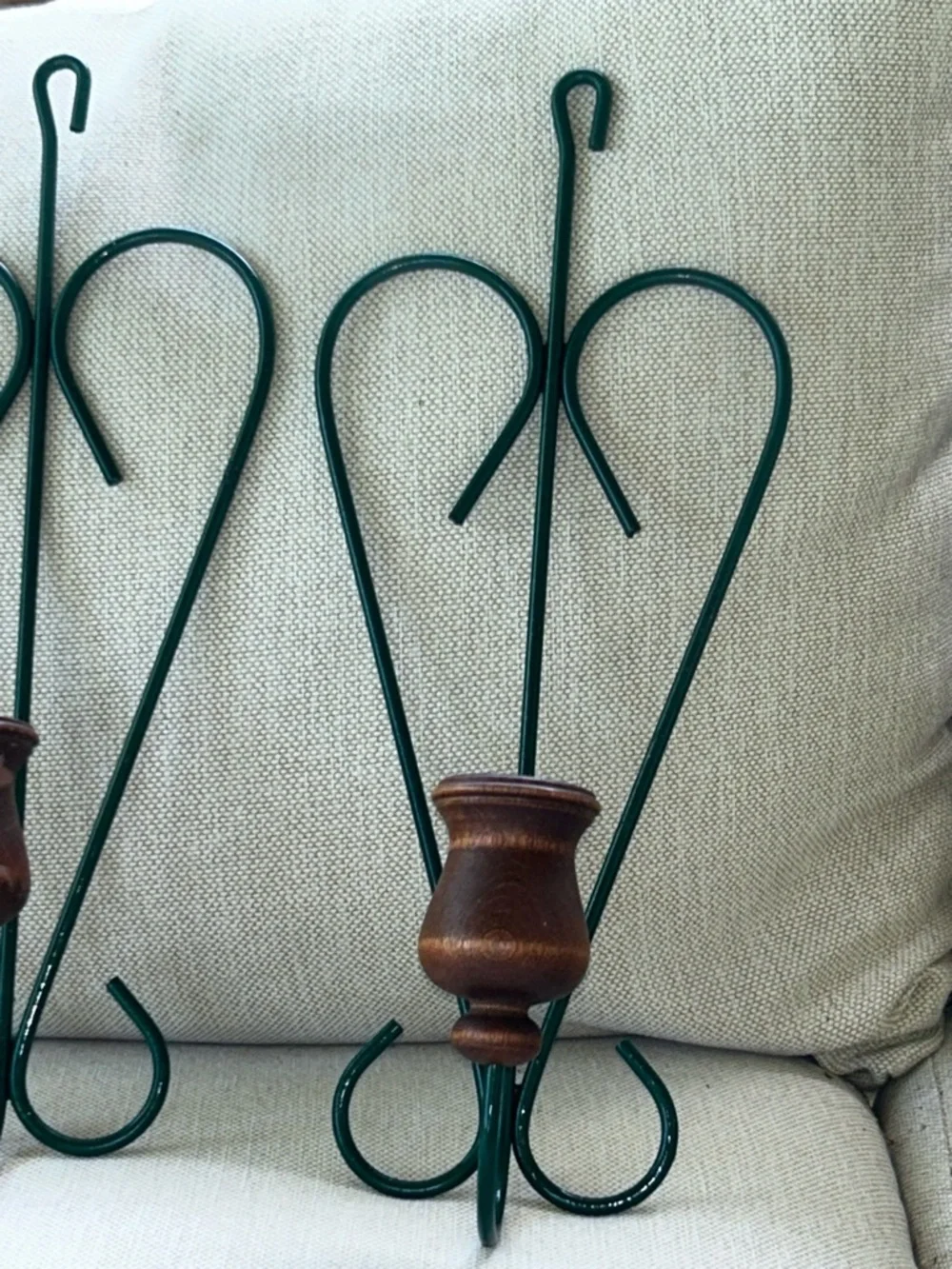 Vintage Style Green Metal & Wood Wall Candle Holders - Set of 2